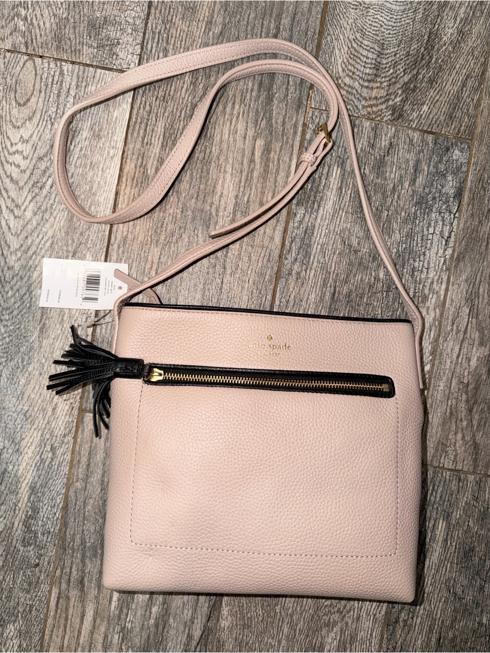 kate spade Nude Pebble Leather Crossbody with Black Tassel Zip